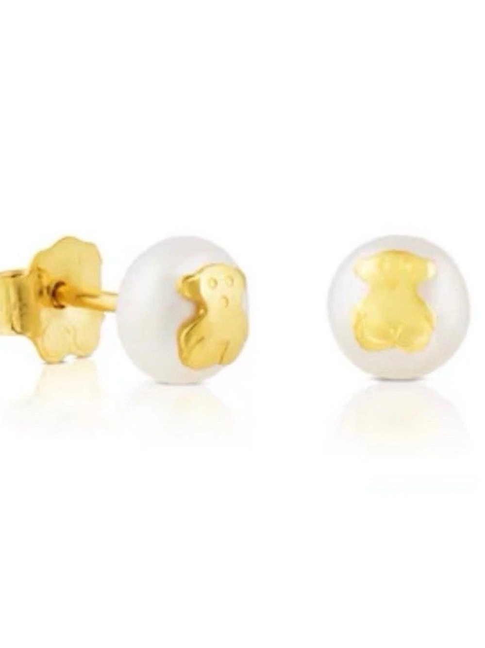 TOUS Yellow 750 18k Gold Bear Pearl Earrings Authentic